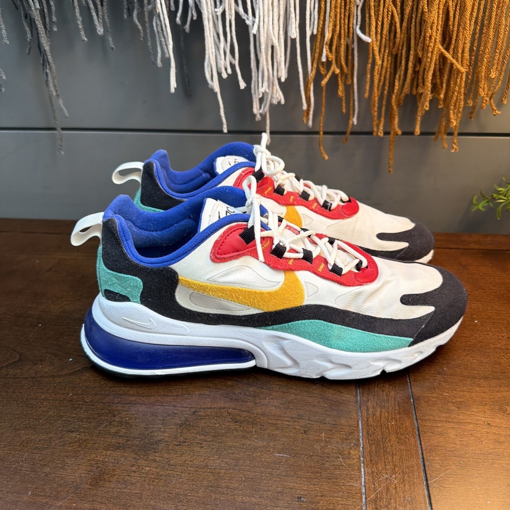 Nike Men's White & Blue Multicolor Air Max 270 React Sneakers AO4971-100 8.5